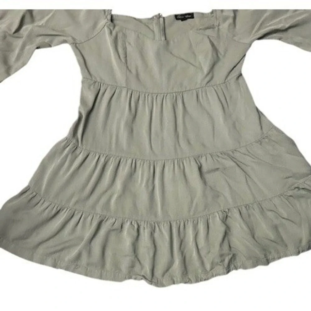 Shinestar Sage Green Tiered Babydoll Dress‎ Peasant Cottagecore Earthy Neutral